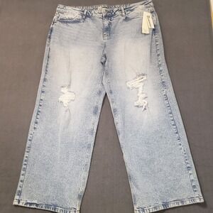 No Boundaries Wide Leg Jeans Womens 20 Blue Distressed High Rise Light Wash